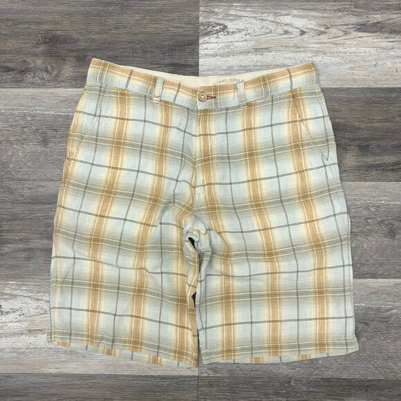 Tommy Bahama Shadow Plaid Brown Gray Men 33 Relax Linen Flat Front Casual Shorts - Picture 1 of 10